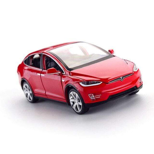 Planet Gates Red Diecast Model Cars 1:32 Alloy Tesla MODEL X Miniature Scale Metal Vehicles for Children Collection Boys Gifts Christmas Toy