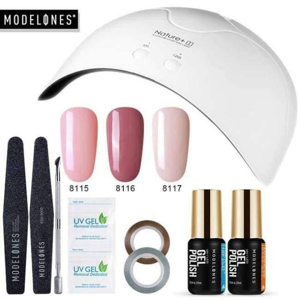 DIY Nail Art Practice Nail Gel Tools Set Nature+16W Led Lamp Nail Dryer Soak Off 3 Colors UV Gel Base Top Coat In Set - Planet Gates
