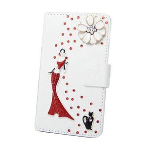 Planet Gates Red Dress Cat / PU leather Diamond Flip Leather Phone Case For Huawei P8 LITE 2017/P9 LITE 2017/Honor 8 lite,Wallet Style Cover With Card Slot