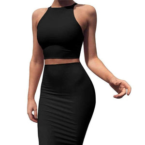 Planet Gates red dress / S Women 2 Piece Party Dress 2018 Solid Sleeveless O-Neck Bodycon Dresses Vestidos Sexy Off Shoulder Knee-Length Dress Two Piece