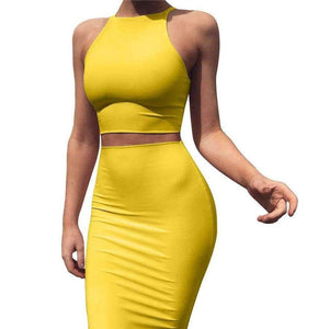 Planet Gates red dress / S Women 2 Piece Party Dress 2018 Solid Sleeveless O-Neck Bodycon Dresses Vestidos Sexy Off Shoulder Knee-Length Dress Two Piece