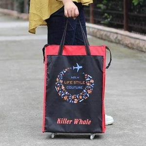 Planet Gates Red edge B Travel Bag Collapsible Ladies Shopping Bag Grocery Puller Trolley Bag Wheel Bag Portable Storage Shopping Cart