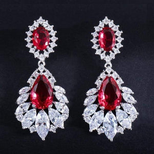 Planet Gates red Elegant Chandelier AAA+ Cubic Zirconia Long Big Crystal Bridal Dangle Drop Earring for Wedding Jewelry CZ202