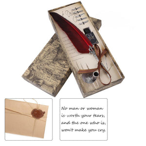 Planet Gates Red English Calligraphy Feather Dip Pen Writing Ink Set Stationery Gift Box with 5 Nib