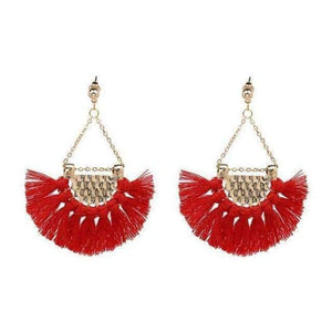 Planet Gates Red Fan shaped Cotton Tassels Bohemia Earrings For Women Ethnic Jewelry Big Dangle Earrings Handmade Fringe Pendientes
