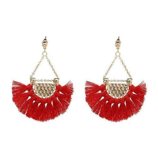 Planet Gates Red Fan shaped Cotton Tassels Bohemia Earrings For Women Ethnic Jewelry Big Dangle Earrings Handmade Fringe Pendientes
