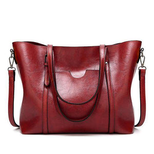Planet Gates Red Fashion Women Handbags Oil Wax PU Leather Large Capacity Tote Bag Casual Travel Bag
