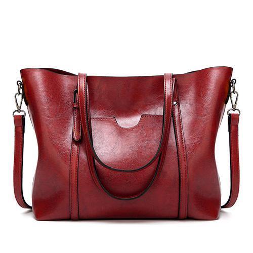 Planet Gates Red Fashion Women Handbags Oil Wax PU Leather Large Capacity Tote Bag Casual Travel Bag