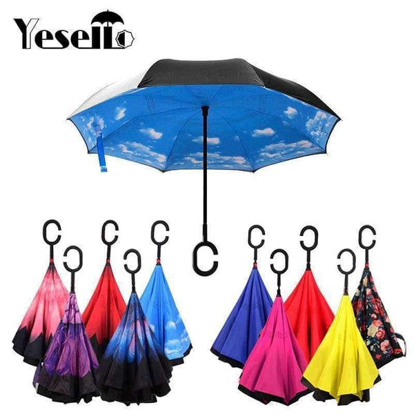 Planet Gates Red Floral Folding Reverse Umbrella Double Layer Inverted Windproof  Rain Car Umbrellas For Women