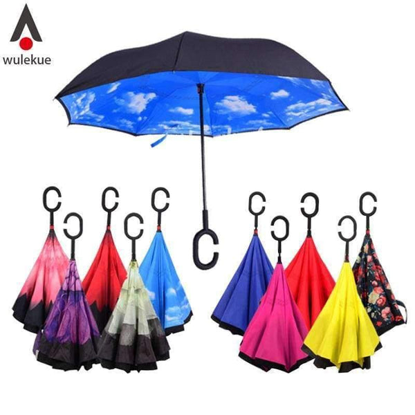 Planet Gates Red Floral Reverse Folding Double Layer Inverted Chuva Umbrella Self Stand Inside Out Rain Protection C-Hook Hands For Car