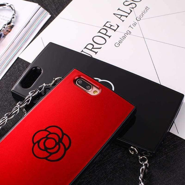 Planet Gates Red / For iPhone 6 6s South Korea Luxury Red Camellia Flower Case For iphone6 6S 6plus 7Plus X Mirror Phone Cases With Chain Strap
