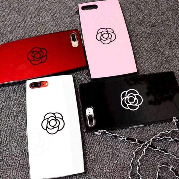 Planet Gates Red / For iPhone 6 6s South Korea Luxury Red Camellia Flower Case For iphone6 6S 6plus 7Plus X Mirror Phone Cases With Chain Strap