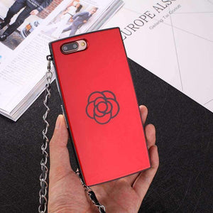 Planet Gates Red / For iPhone 6 6s South Korea Luxury Red Camellia Flower Case For iphone6 6S 6plus 7Plus X Mirror Phone Cases With Chain Strap