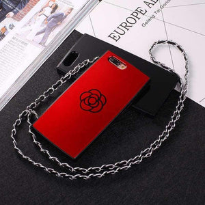 Planet Gates Red / For iPhone 6 6s South Korea Luxury Red Camellia Flower Case For iphone6 6S 6plus 7Plus X Mirror Phone Cases With Chain Strap