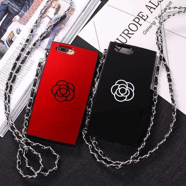 Planet Gates Red / For iPhone 6 6s South Korea Luxury Red Camellia Flower Case For iphone6 6S 6plus 7Plus X Mirror Phone Cases With Chain Strap