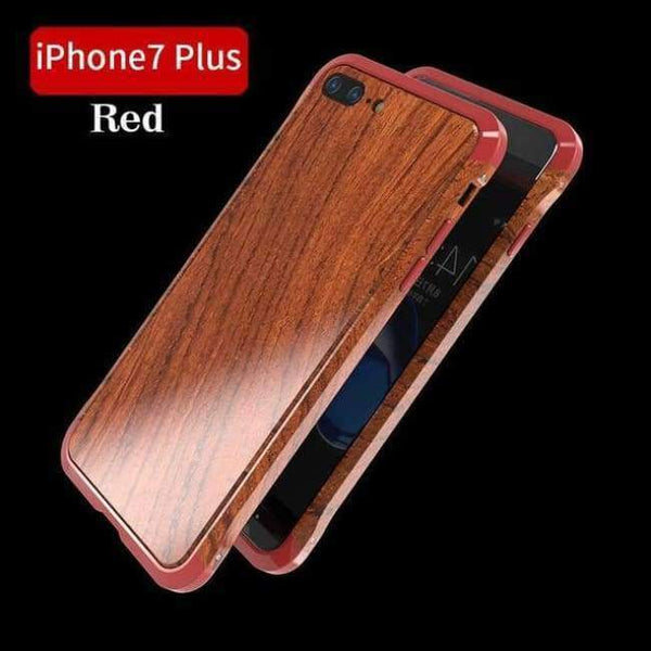 Planet Gates red / For iPhone 7plus iPhone 7 Plus Case Luxury Accessory Brand Aluminum Metal Frame+Wood Armor Protective Shockproof Back Phone Case Cover Capa