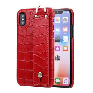 Planet Gates red / For iPhone XS Max iPhone XS Leather Case Luxury Crocodile Pattern Hand Strap Genuine Leather Back Phone Case Cover for iPhone XS Max XS XR 7 8