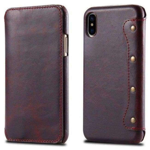 Planet Gates Red / Genuine Leather / Case & Screen Protector Flip Leather Slim Simple Business Style Hard Back Cover Phone Case For iPhone X Case Wallet Luxury Brand For Women