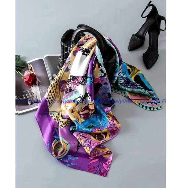 Planet Gates Red Gray Printed 100% Silk Twill Scarf Hijab Women Large Square Silk Scarfs Shawl Wraps for Hair Wrapping Hand Rolled 88x88cm