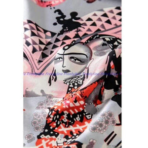 Planet Gates Red Gray Printed 100% Silk Twill Scarf Hijab Women Large Square Silk Scarfs Shawl Wraps for Hair Wrapping Hand Rolled 88x88cm