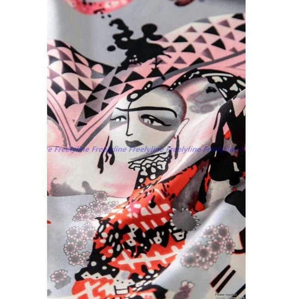 Planet Gates Red Gray Printed 100% Silk Twill Scarf Hijab Women Large Square Silk Scarfs Shawl Wraps for Hair Wrapping Hand Rolled 88x88cm