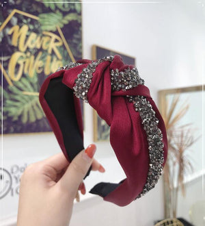 Rhinestone Hairband Women Solid Wide Side Headband Middle Knot Turban Girls Autumn Winter Hair Accessories Headwear