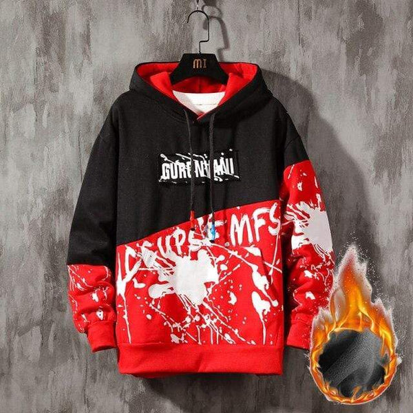 Planet Gates Red Hoodie Men / Asian-L Oversized Mens Hoodies Men  Winter Patchwork Sweatshirt Hip Hop Japanese Streetwear Harajuku White Hoodie Men