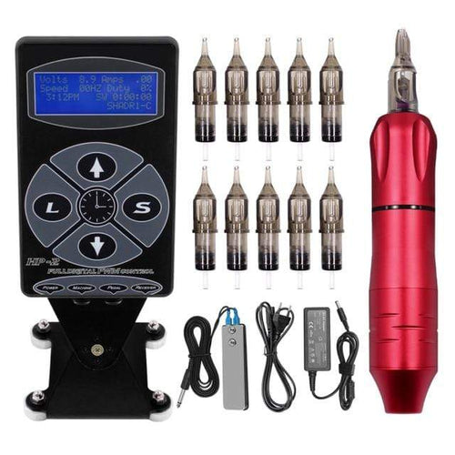 Planet Gates red kit 2 Professional Tattoo Machine Kit TP-5 Power Supply Tattoo Rotary Gun Digital Dual LCD Display Cartridges For Tattoo Artist Gift