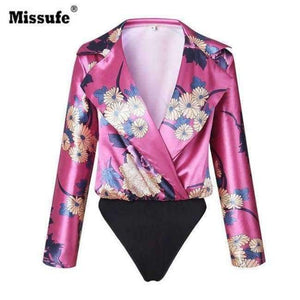 Planet Gates Rød / L 7 Farver Hak Elegant Blomsterprint Dame Bodysuits 2018 Sommer Casual Kort Jumpsuit Dame Overalls Fest Bodysuit