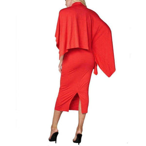 Planet Gates red / L Autumn New Cloak Women Set Elegant Top And Package Hip Skirt Sexy Sets High Neck Split Female Two Pieces Suit