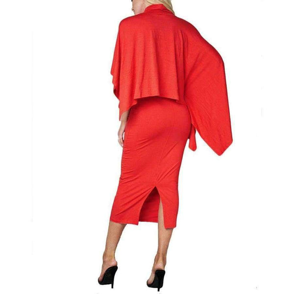Planet Gates red / L Autumn New Cloak Women Set Elegant Top And Package Hip Skirt Sexy Sets High Neck Split Female Two Pieces Suit