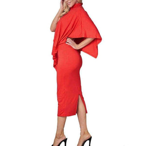 Planet Gates red / L Autumn New Cloak Women Set Elegant Top And Package Hip Skirt Sexy Sets High Neck Split Female Two Pieces Suit