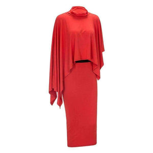 Planet Gates red / L Autumn New Cloak Women Set Elegant Top And Package Hip Skirt Sexy Sets High Neck Split Female Two Pieces Suit
