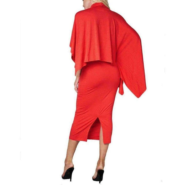 Planet Gates red / L Autumn New Cloak Women Set Elegant Top And Package Hip Skirt Sexy Sets High Neck Split Female Two Pieces Suit