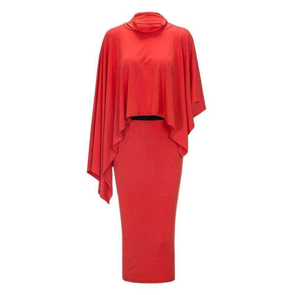Planet Gates red / L Autumn New Cloak Women Set Elegant Top And Package Hip Skirt Sexy Sets High Neck Split Female Two Pieces Suit