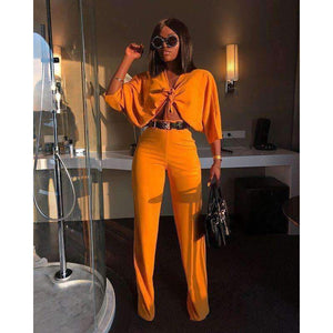 Planet Gates Red / L Autumn Women Solid Sets 2pcs Women Set Bow Cross Crop Top Sweatshirt + Slim Pants 2 Pieces Sets Women Clothing Suits Female