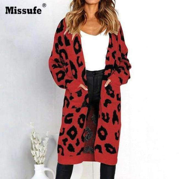 Planet Gates Red / L Casual Long Sweater For Women Christmas Cardigan Lady's Sweaters Female Cardigan Autumn Pull Femme Hiver Winter Clothes