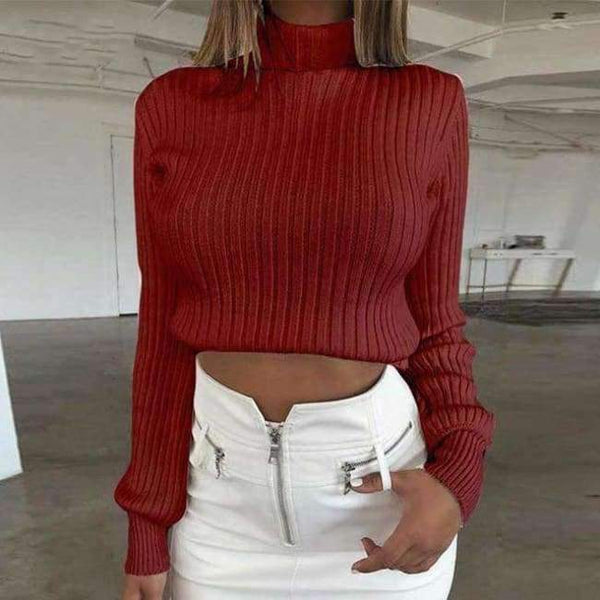 Planet Gates Red / L Casual Sweaters Cotton Winter Long Sleeve Crop Top 2018 Autumn Knitted Pullover Ladies High Neck Sweaters Female Mujer