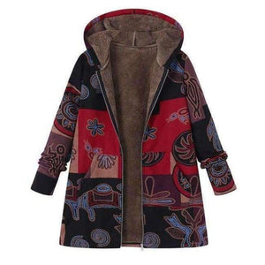 Planet Gates Red / L Fashion Long Sleeve Hooded Winter Thicken Warm Coat Women Plus Size L 5XL Faux Fluffy Ethnic Printed Basic Outerwear