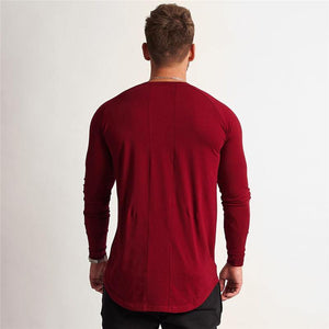 Gym Long Sleeve T Shirt Mens Fitness Cotton T-shirt Solid Color Skinny Tee Tops Jogger Workout Crossfit Clothing