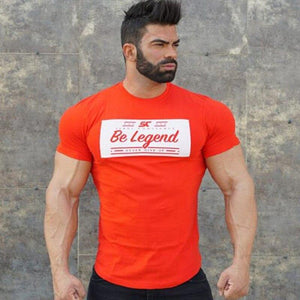 Men Fitness Bodybuilding Short Sleeve Cotton T-shirt Gyms Workout Slim T Shirt Summer Male Casual Print Tee Tops Brand Clothing