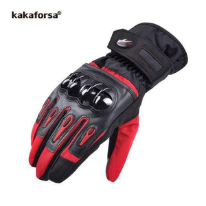 Planet Gates Red / L Men Leather Skiing Gloves Touch Screen Warm Thick Ski Gloves Outdoor Waterproof Motorcycle Riding Snow Snowboard Glove