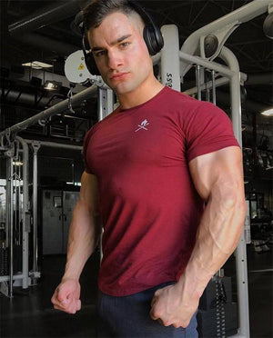 Men Short Sleeve Solid T-shirt Gyms Fitness Bodybuilding Cotton Tops Male Casual Fashion Tight Tee Jogger Workout Brand Clothing