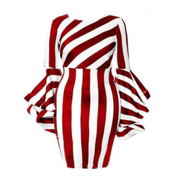 Planet Gates red / L Misshow 6XL Plus Size Flare Sleeve Women Bodycon Dress Oversized Striped Short Dress Long Sleeve Sheath Dress Women Robe Femme