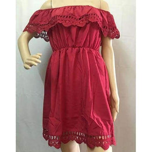 Planet Gates Red / L Off Shoulder Ruffles Dress Women 2018 Summer Lace One shoulder Sundresses Beach Casual Shirt Short Mini Party Dresses