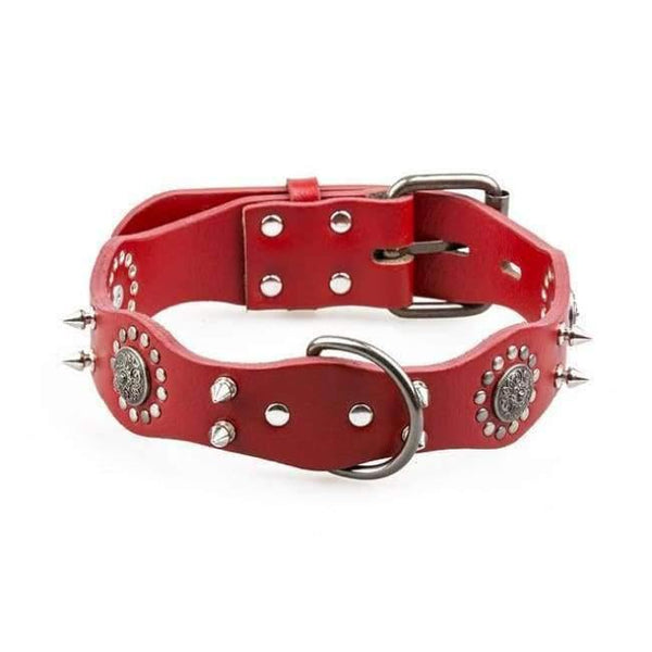 Planet Gates Red / L Pet Dog Collar Genuine Leather Retro Style Sharp Spiked Studded For Medium Large Breeds Pitbull Pet Products Acessorios