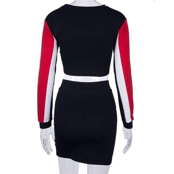 Planet Gates Red / L Sexy Two Piece Set Long Sleeve Crop Top And Mini Skirt Set 2 Piece Set Women 2018 Autumn Winter 2 Piece Outfits