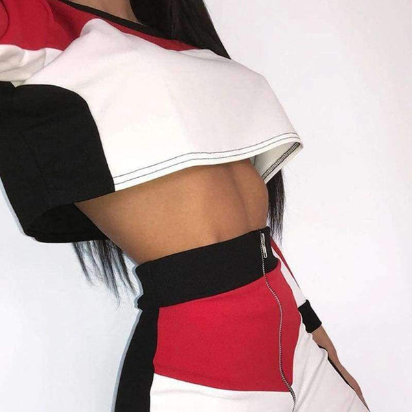 Planet Gates Red / L Sexy Two Piece Set Long Sleeve Crop Top And Mini Skirt Set 2 Piece Set Women 2018 Autumn Winter 2 Piece Outfits