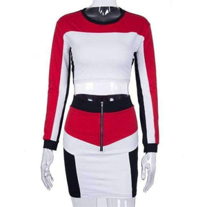 Planet Gates Red / L Sexy Two Piece Set Long Sleeve Crop Top And Mini Skirt Set 2 Piece Set Women 2018 Autumn Winter 2 Piece Outfits