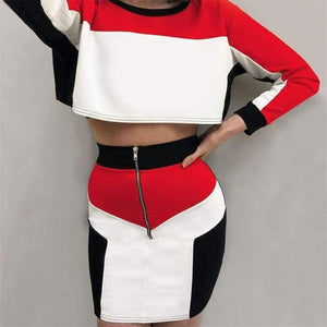 Planet Gates Red / L Sexy Two Piece Set Long Sleeve Crop Top And Mini Skirt Set 2 Piece Set Women 2018 Autumn Winter 2 Piece Outfits